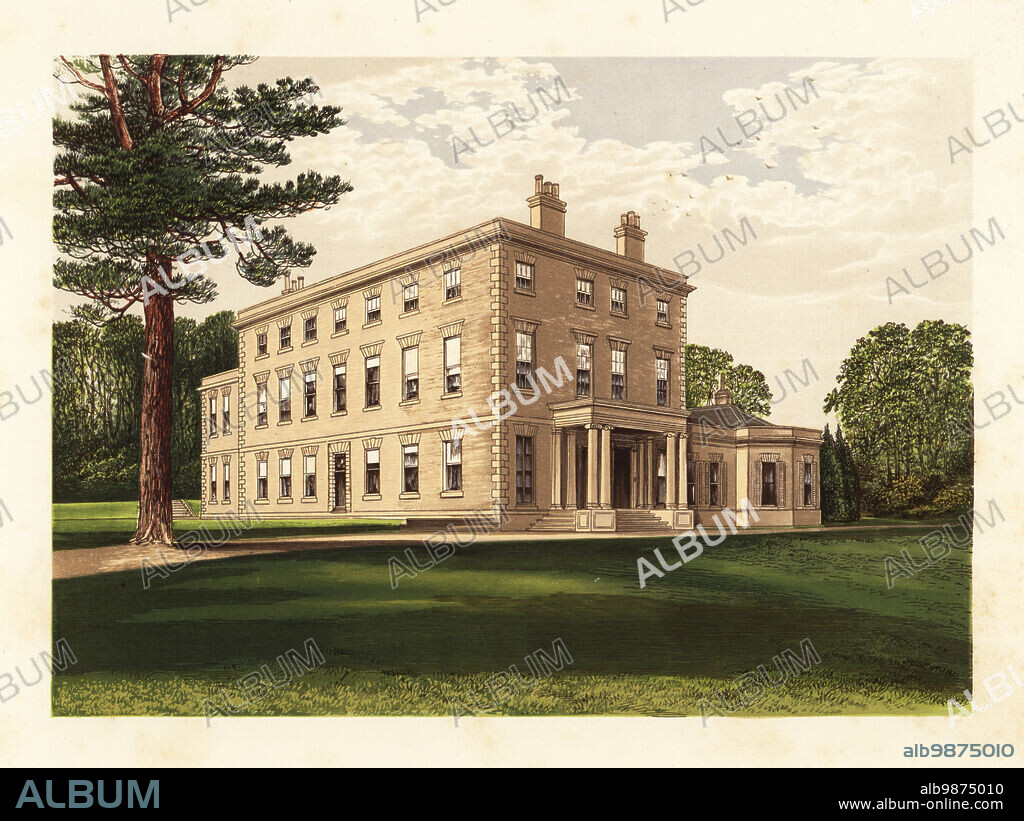 Carnanton House, Cornwall, England. Georgian house built in 1710 and remodelled in the 1800s for the Willyams family. Home of Humphrey Willyams, politician and High Sheriff of Cornwall. Colour woodblock by Benjamin Fawcett in the Baxter process of an illustration by Alexander Francis Lydon from Reverend Francis Orpen Morriss A Series of Picturesque Views of the Seats of Noblemen and Gentlemen of Great Britain and Ireland, William Mackenzie, London, 1880.