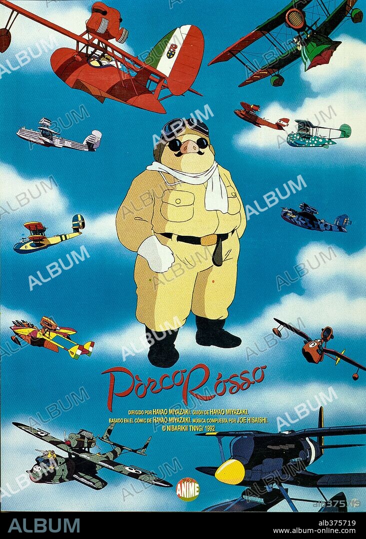 Poster de PORCO ROSSO, 1992 (KURENAI NO BUTA), dirigida por HAYAO MIYAZAKI. Copyright GHIBLICO.