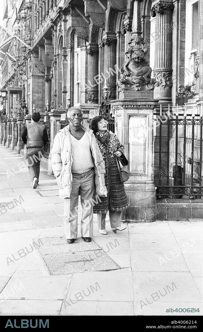 Art Blakey with Mrs Blakey, London, 1983. Art Blakey also known as Abdullah Ibn Buhaina was an American jazz drummer and bandleader.