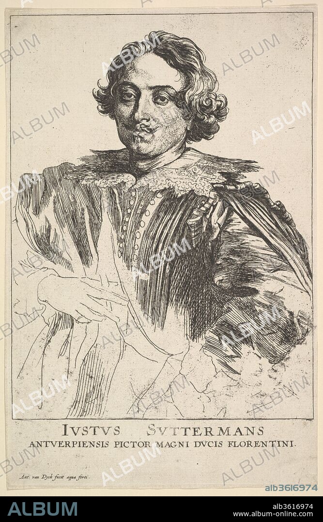ANTON VAN DYCK. Portrait of Justus Suttermans. Artist: Anthony van Dyck (Flemish, Antwerp 1599-1641 London). Dimensions: sheet: 10 3/16 x 6 5/8 in. (25.8 x 16.8 cm)
plate: 10 1/16 x 6 9/16 in. (25.5 x 16.7 cm). Date: 17th century.