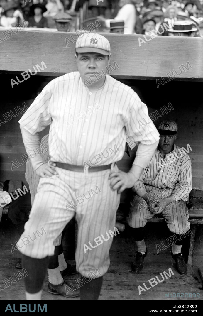 George Herman "Babe" Ruth, Jr. (February 6, 1895 - August 16, 1948) was an American baseball player who spent 22 seasons in Major League Baseball (MLB) playing for three teams (1914-1935). He originally entered the major leagues with the Boston Red Sox as a starting pitcher, but after he was sold to the New York Yankees in 1919, he converted to a full-time right fielder. He subsequently became one of the league's most prolific hitters and with his home run hitting prowess, he helped the Yankees win seven pennants and four World Series titles. Ruth retired in 1935 after a short stint with the Boston Braves, and the following year, he became one of the first five players to be elected into the National Baseball Hall of Fame. He is regarded as one of the greatest sports heroes in American culture. He died on August 16, 1948, of cancer at age 53. Photographed by Bain News Service, 1921.