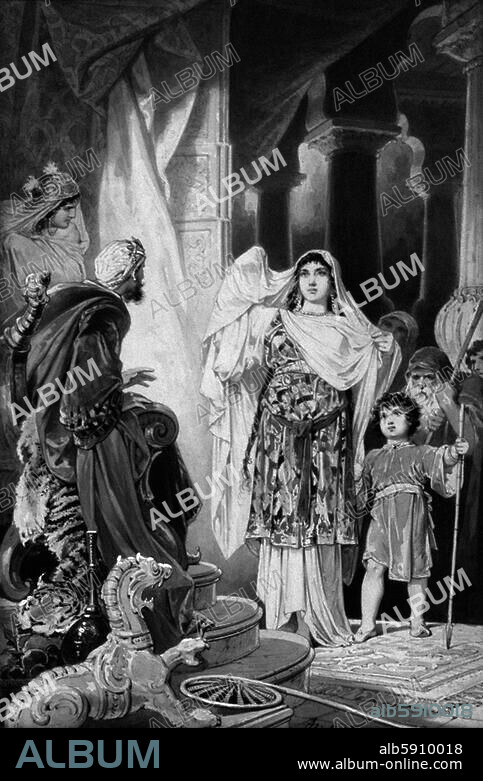 Bodenstedt, Friedrich von, 1819-1892, German poet. Works: Sakuntala. Sakuntala and her son Bhárata before King Dushyanta. Drawing, Berlin 1887, by Alexander Zick (1845-1907). Pen and ink on card, 30 x 20 cm. Inv. MRM G 1968/76. Koblenz, Mittelrhein-Museum.