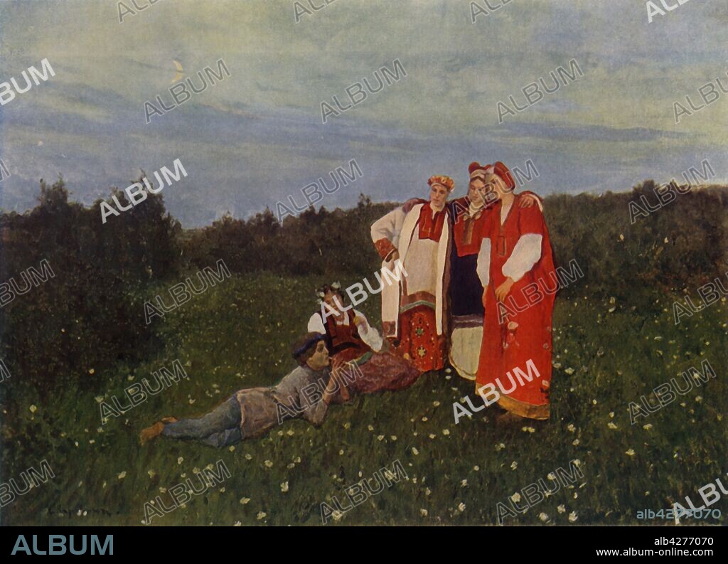 KONSTANTIN KOROVIN. 'Spring Song', 1892, (1965). Painting, also known as 'Northern Idyll', in the State Tretyakov Gallery, Moscow. From "Russian Painting of the 18th and 19th Centuries" by Vladimir Fiala. [Artia, Czechoslovakia, 1965].