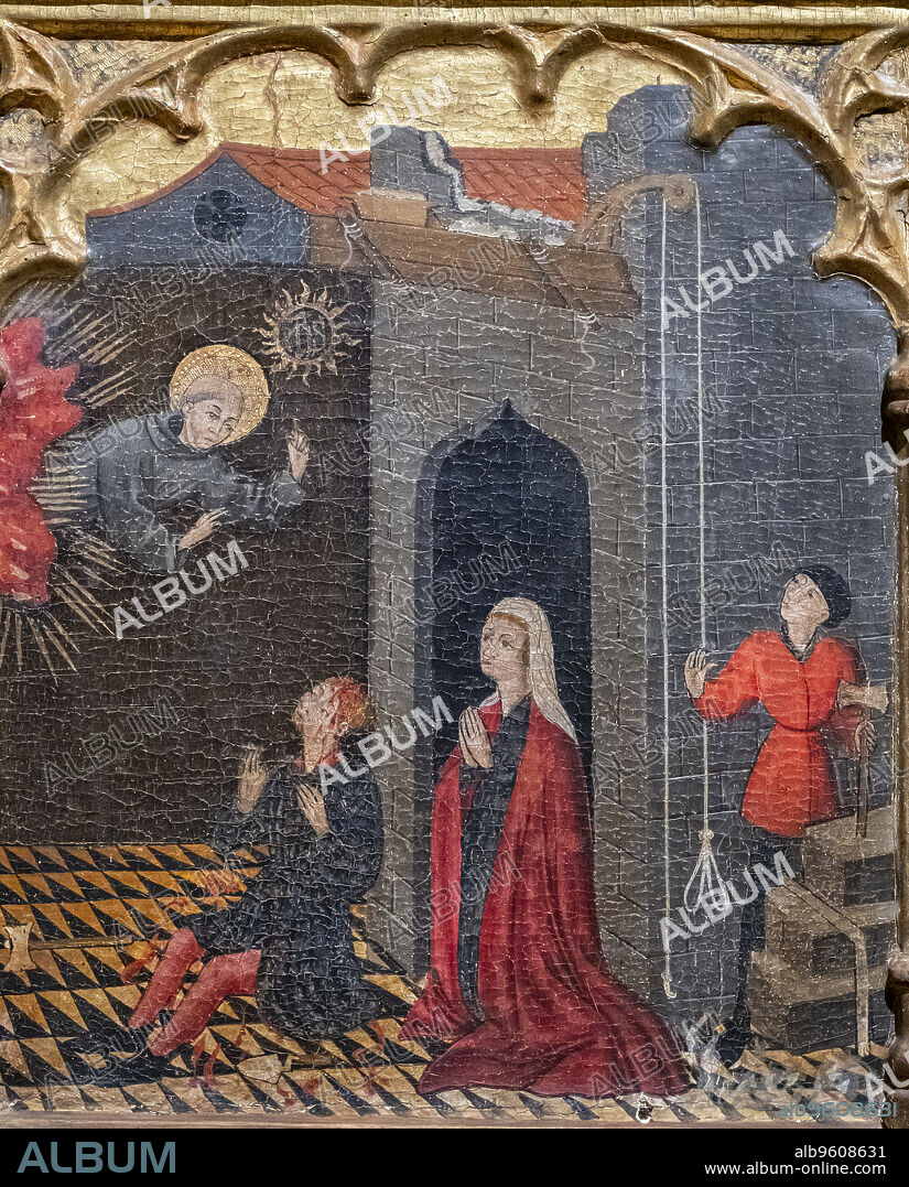 Altarpiece of San Bernardi de Sena, Joan Rosat, Roser Vell church, 1454, tempera and gold on wood, pollensa museum, Majorca, Balearic Islands, Spain.