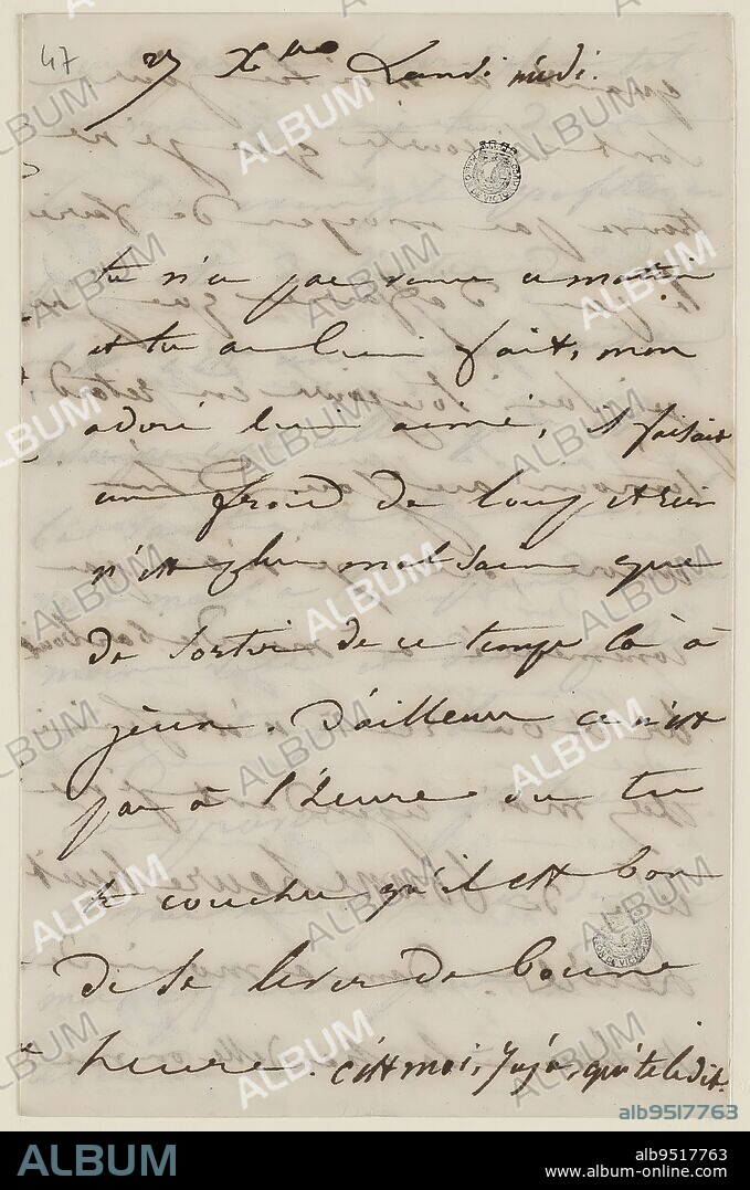 Juliette Drouet to Victor Hugo, December 27 Monday noon 1847, Drouet, Juliette (Julienne Gauvain, known as), Author of the text, In 27-12-1847, 19th century, Maison de Victor Hugo - Hauteville House, Manuscripts, printed matter, binding, autograph letter, Dimensions - Work: Height: 20.7 cm, Width: 13.3 cm.