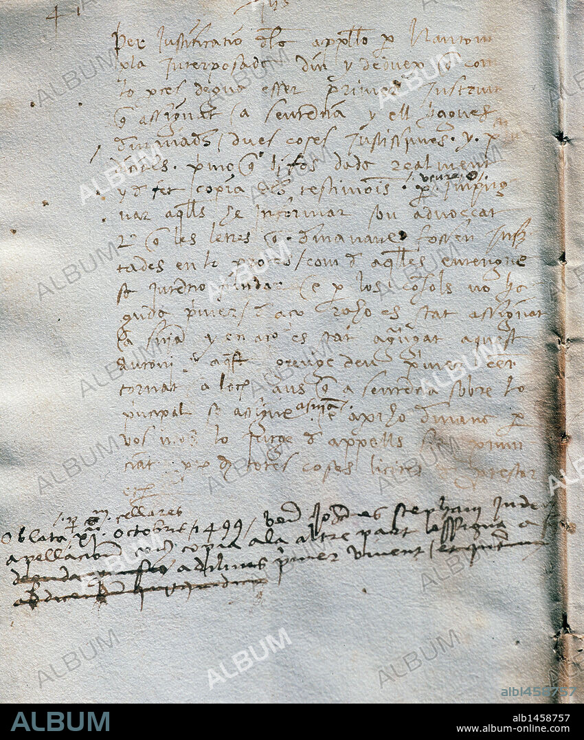 HISTORIA DEL COMERCIO. CATALUÑA. SIGLOS XV. "PROCESO SOBRE EL MERCADER ANTONIO PLA en el año 1499". Libro de 34 folios sin numerar. Incompleto. Archivo Diocesano de Barcelona. Cataluña.