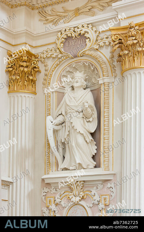 Wallfahrtskirche Maria-Hilf, Freystadt, Figur im Innenraum, König David, Hochbarock, erbaut 1712 - 1714 von Franziskanerbruder Philipp Plank. Vorbild für die Dresdner Frauenkirche.