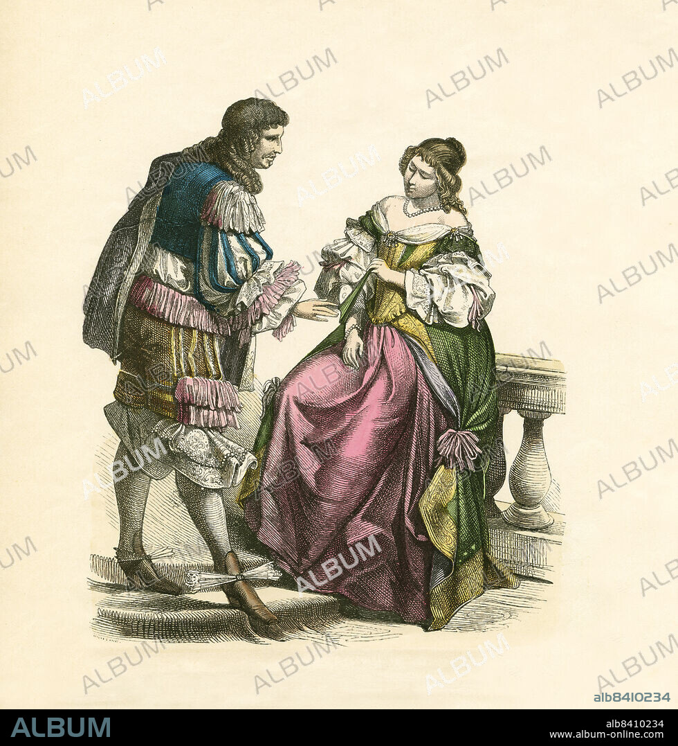 French Nobility in Court Dress, Last Third of 17th Century, Illustration, The History of Costume, Braun & Schneider, Munich, Germany, 1861-1880.