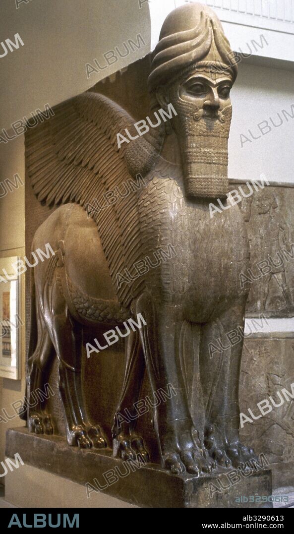 TORO ALADO o ANDROCEFALO. Procede del Palacio de Sargon II en Khorsabad (721-705 a. C.). British Museum. Londres. Inglaterra. Reino Unido.
