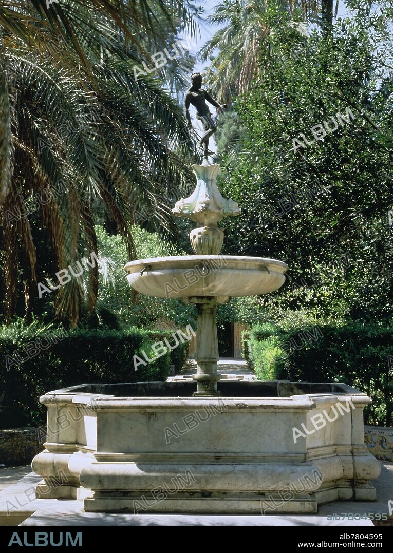 DIEGO DE PESQUERA-(SIGLO XVI). FUENTE DE NEPTUNO EN EL JARDIN DE LAS DAMAS DEL ALCAZAR DE SEVILLA - SIGLO XVI.