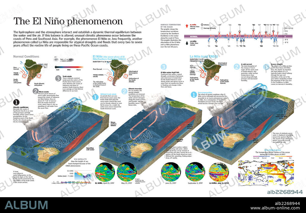 The El Niño phenomenon. Infographics of the El Niño and La Niña phenomenon.