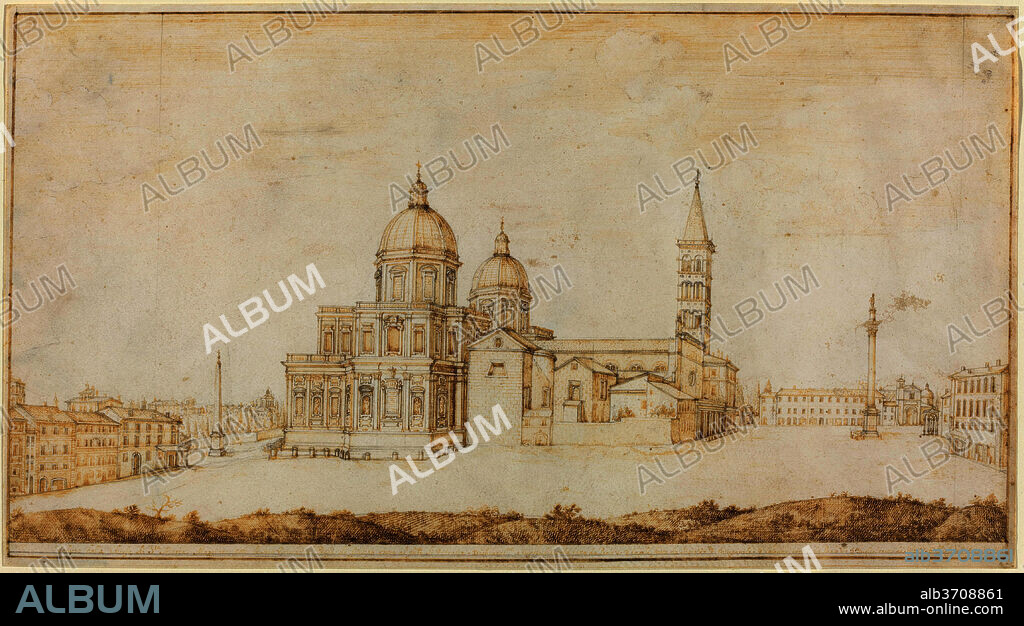 LIEVEN CRUYL. Santa Maria Maggiore. Dated: c. 1665. Dimensions: overall: 17 x 30.6 cm (6 11/16 x 12 1/16 in.). Medium: pen and brown ink and brown wash over graphite on vellum.