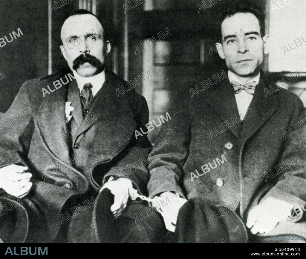 Nicola Sacco (right) and Bartolomeo Vanzetti were Italian-born US anarchists convicted of murdering a guard and a paymaster during an armed robbery of the Slater and Morrill Shoe Company on April 15, 1920. After a few hours' deliberation, the jury found them guilty of first-degree murder on July 14, 1921. A series of appeals followed, funded by the private Sacco and Vanzetti Defense Committee. The appeals were based on recanted testimony, conflicting ballistics evidence, a prejudicial pre-trial statement by the jury foreman, and a confession by an alleged participant in the robbery. All appeals were denied by trial judge Webster Thayer and eventually by the Massachusetts State Supreme Court. Celebrated writers, artists, and academics pleaded for their pardon or for a new trial. After weeks of secret deliberation, which included interviews with the judge, lawyers, and several witnesses, the commission upheld the verdict. Sacco and Vanzetti were executed via electric chair on August 23, 1927.