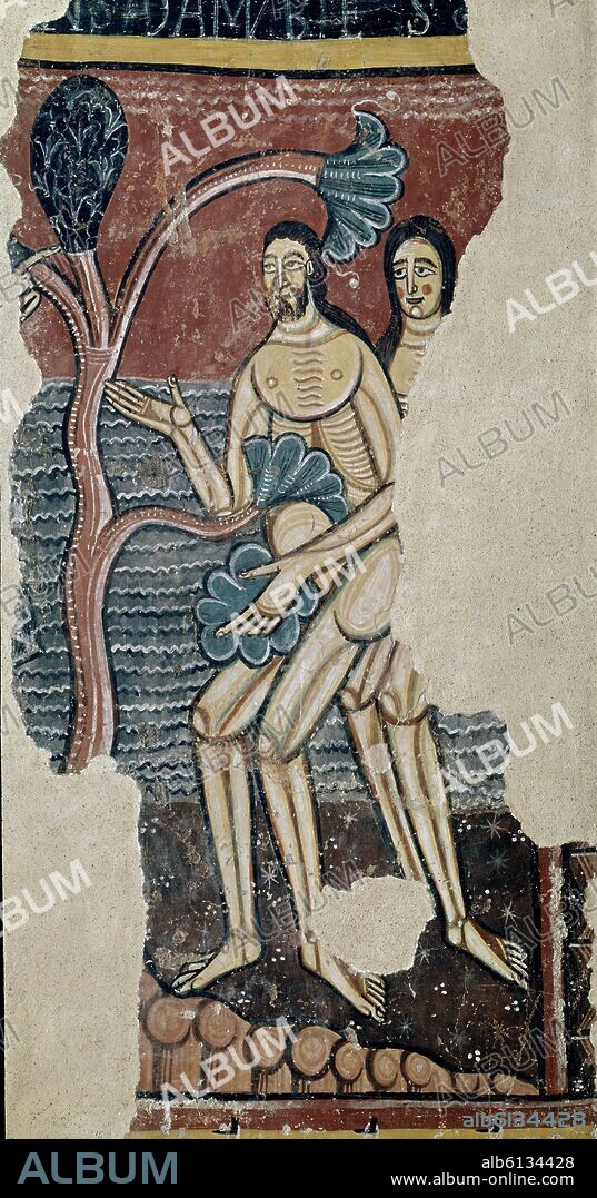 PINTURA MURAL DE LA IGLESIA DE SAN MARTIN DE SESCORTS - DET ADAN Y EVA - PECADO ORIGINAL - SIGLO XII.