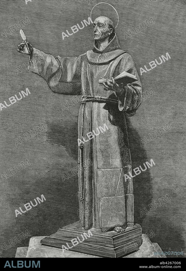 Saint Peter of Alcantara (1499-1562). Spanish Franciscan friar. His birth name was Juan de Sanabria. He served as confessor to Saint Teresa of Avila. Engraving by Tom‡s Carlos Capuz (1834-1899) from a 17th century sculpture. La Ilustracion Espa–ola y Americana, 1881.