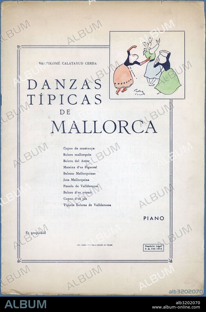 Portada de la partitura musical de Danzas típicas de Mallorca, por Bartolomé Calatayud Cerdá. Año 1973.