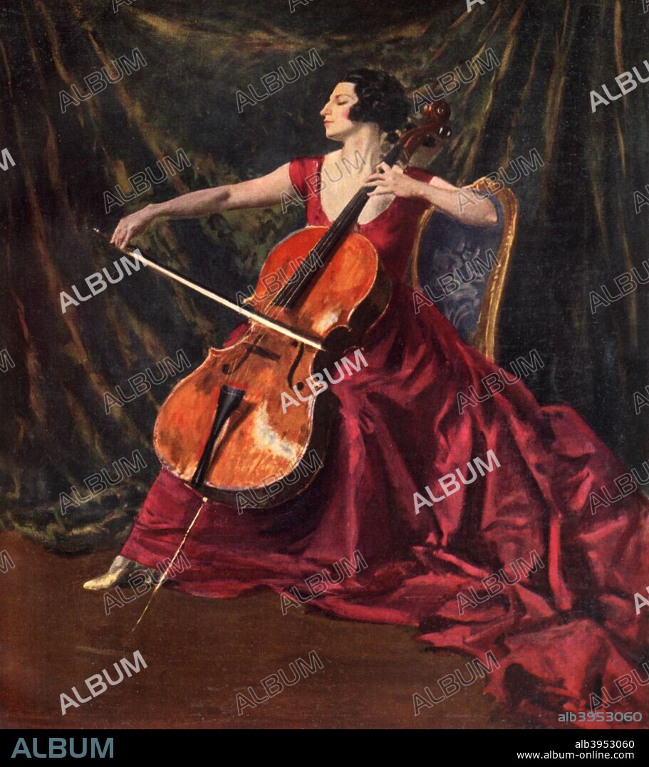 'Madame Suggia', 1920-1923, (1933). Portrait of Portuguese cellist Guilhermina Suggia (1888-1950). Illustration from the Apollo Volume XVIII, no 106, (October 1933).