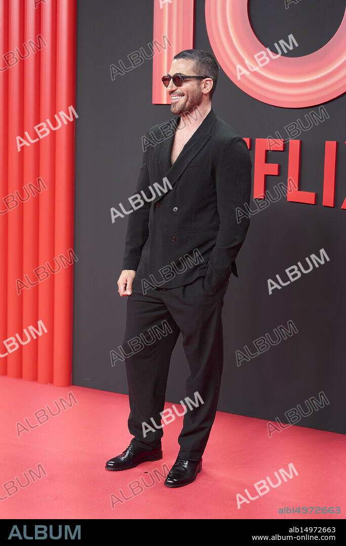 Miguel Angel Silvestre attends Netflix Spain's 10th anniversary party red carpet at Galería de Cristal on June 11, 2025 in Madrid, Spain.