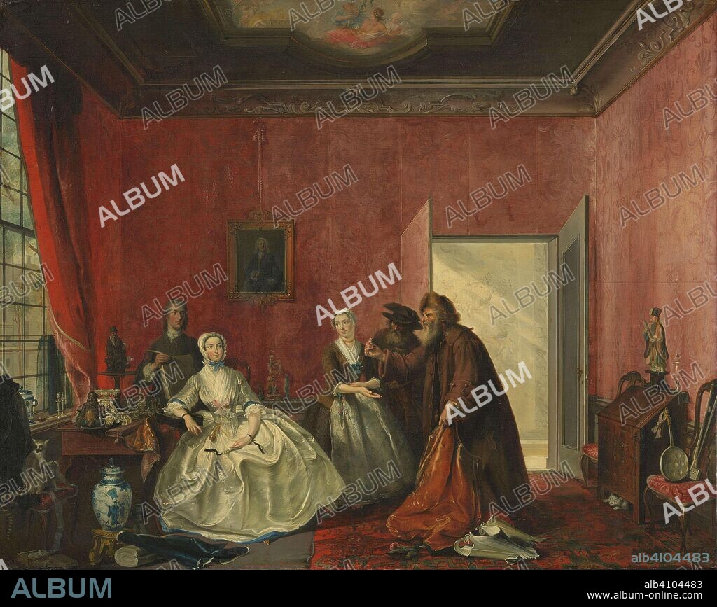 CORNELIS TROOST (SIGNED BY ARTIST). The Spendthrift or the Wasteful Woman, act III, scene V, from the Play by Thomas Asselijn (Joanna and the Polish Jewish Traders). Dating: 1741. Measurements: h 68.5 cm × w 86 cm.