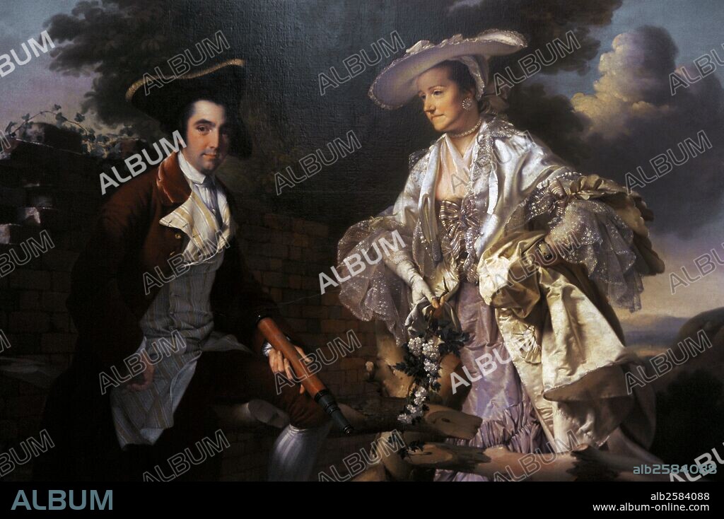 Peter Perez Burdett (c.1734-1793). English cartographer and artist. Peter Perez Burdett and his first wife Hannah, 1765, portrait by Joseph Wright of Derby (1734-1794).