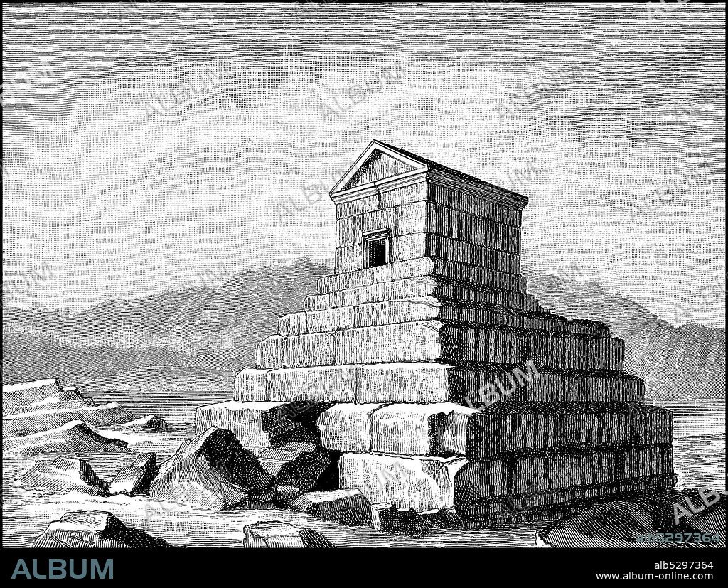 The tomb of Cyrus II. In Pasargade, near the present-day Shiraz, Persia, Iran  /  Das Grabmal des Kyros II. in Pasargade, in der Nähe des heutigen Schiras, Persien, Iran, Historisch, historical, digital improved reproduction of an original from the 19th century / digitale Reproduktion einer Originalvorlage aus dem 19. Jahrhundert,.