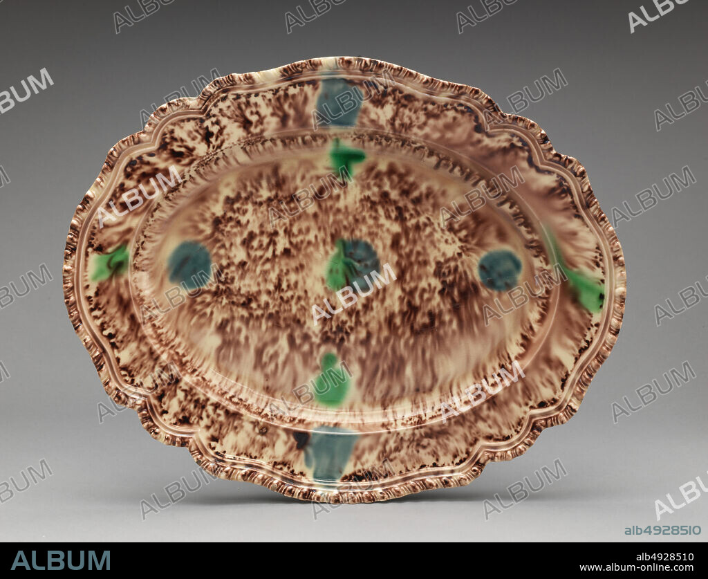 Thomas Whieldon factory, Stoke-on-Trent, Fenton Vivian, Staffordshire, Tureen stand, British, Staffordshire, Thomas Whieldon factory, Stoke-on-Trent, Fenton Vivian, Staffordshire, ca. 1760, British, Staffordshire, Tortoiseshell ware, Overall: 12 3/4 × 16 in. (32.4 × 40.6 cm), Ceramics-Pottery.
