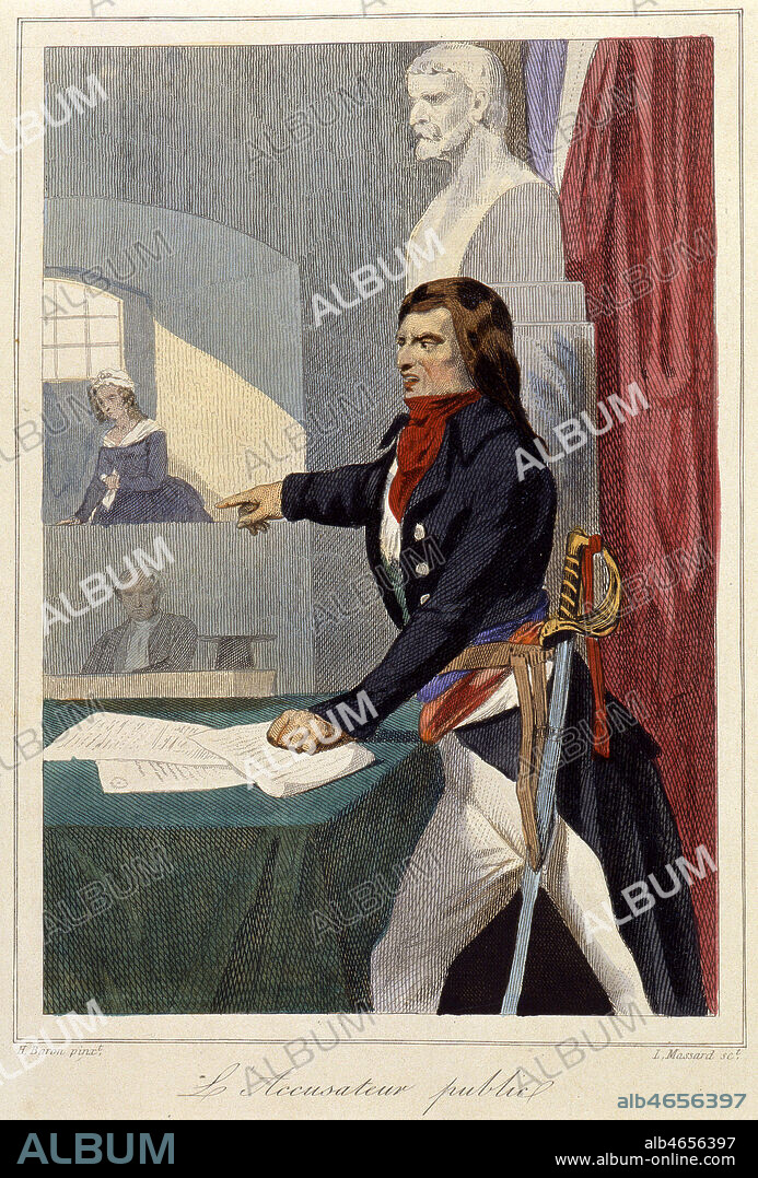 'L'accusateur public' FOUQUIER-TINVILLE (1746-1795). Illustration par H. BARON tiree de 'Les francais sous la Revolution' par CHALLAMEL et TENINT, vers 1850. Credit : Collection KHARBINE-TAPABOR.