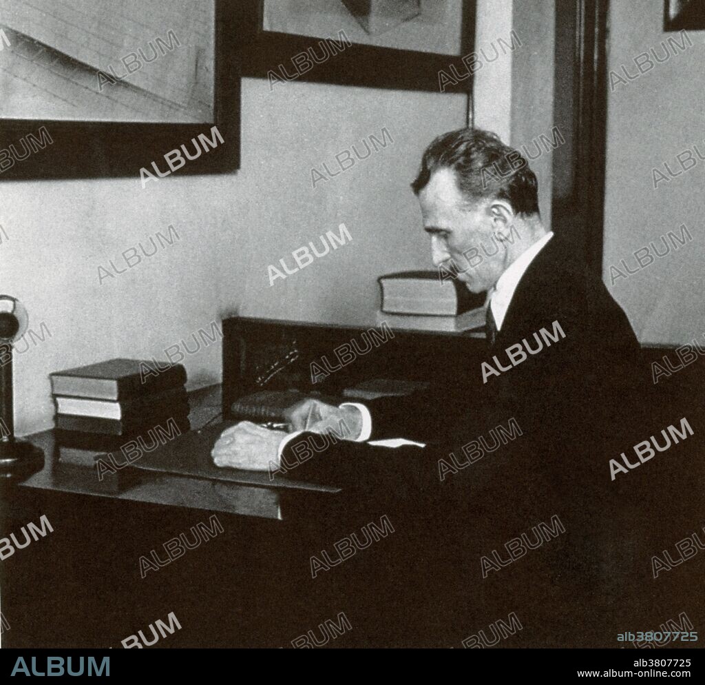 Tesla working in his office at 8 West 40th Street, New York City in 1916. Nikola Tesla (July 10, 1856 - January 7, 1943) was a Serbian-American inventor, mechanical engineer, electrical engineer, and futurist. He was an important contributor to the use of commercial electricity, and is best known for developing the modern alternating current (AC) electrical supply system. Because of his 1894 demonstration of short range wireless communication through radio and as the eventual victor in the "War of Currents" (Tesla vs. Edison), he was widely respected as one of the greatest electrical engineers who worked in America. He pioneered modern electrical engineering and many of his discoveries were of groundbreaking importance. He had an eidetic memory and was a polyglot; he spoke Czech, English, French, German, Hungarian, Italian, and Latin. He was known for his great showmanship, presenting his innovations and demonstrations to the public like a magician. Tesla was a life long bachelor who may have suffered from obsessive-compulsive disorder. He did things in threes, and was adamant about staying in a hotel room with a number divisible by three. Tesla died on January 7th, 1943 at age 86 from heart thrombus, alone in room 3327 of the New Yorker Hotel. Later that year the Supreme Court of the United States credited him as being the inventor of the radio.