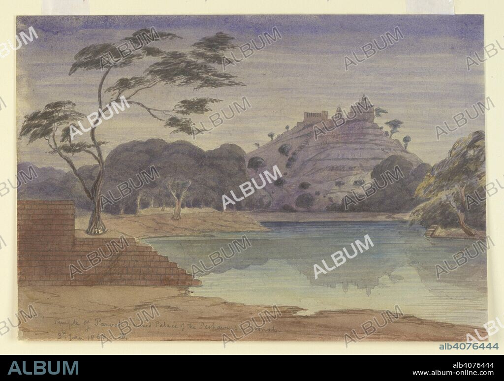 STANLEY LEIGHTON. Palace of the Peshwas and temple of Parvati, Poona. 3 January 1868. 1868. Water-colour; 6.75 by 9.75 ins. Source: WD 249.