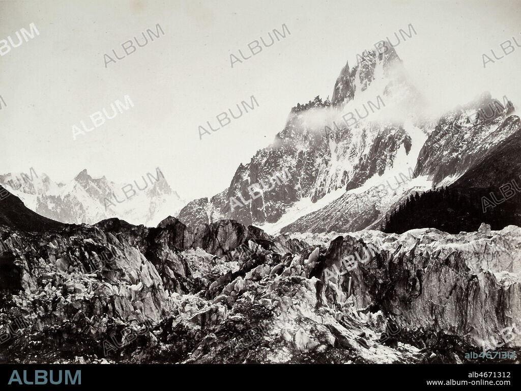 Mer de glace et aiguille des Charmoz par les freres BISSON en 1859. Photographie de Louis Auguste BISSON (1814-1876) et Auguste Rosalie BISSON (1826-1900). Credit: KHARBINE-TAPABOR/COLL. S. Kakou.