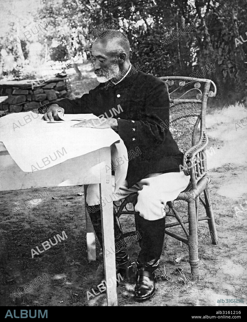 Port Arthur, Manchuria:  September 13, 1904 Japanese General Nogi Maresuke studying his seige map at his headquaters during the Russo-Japanese War.