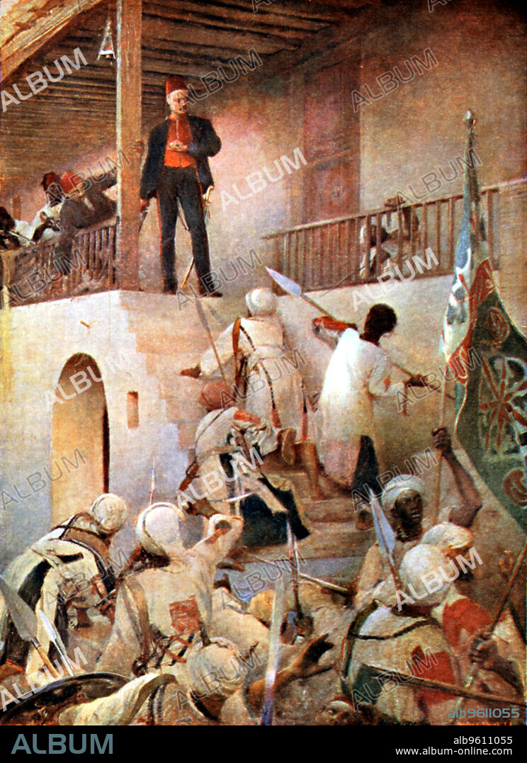 Charles George Gordon (1833-85) English soldier, called 'Chinese Gordon'. His death at Khartoum when city fell to the troops of the Mahdi, 26 January 1885. After painting by G.W. Joy.