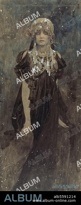 ALPHONSE MUCHA. Mucha, Alphonse. 1860-1939. "Project for Sarah Bernhardt in "Médée"" c. 1893. Pencil, watercolour & body colour on paper, 45.5 × 19.25cm. London, Sotheby's. Lot 229, 29/03/96.