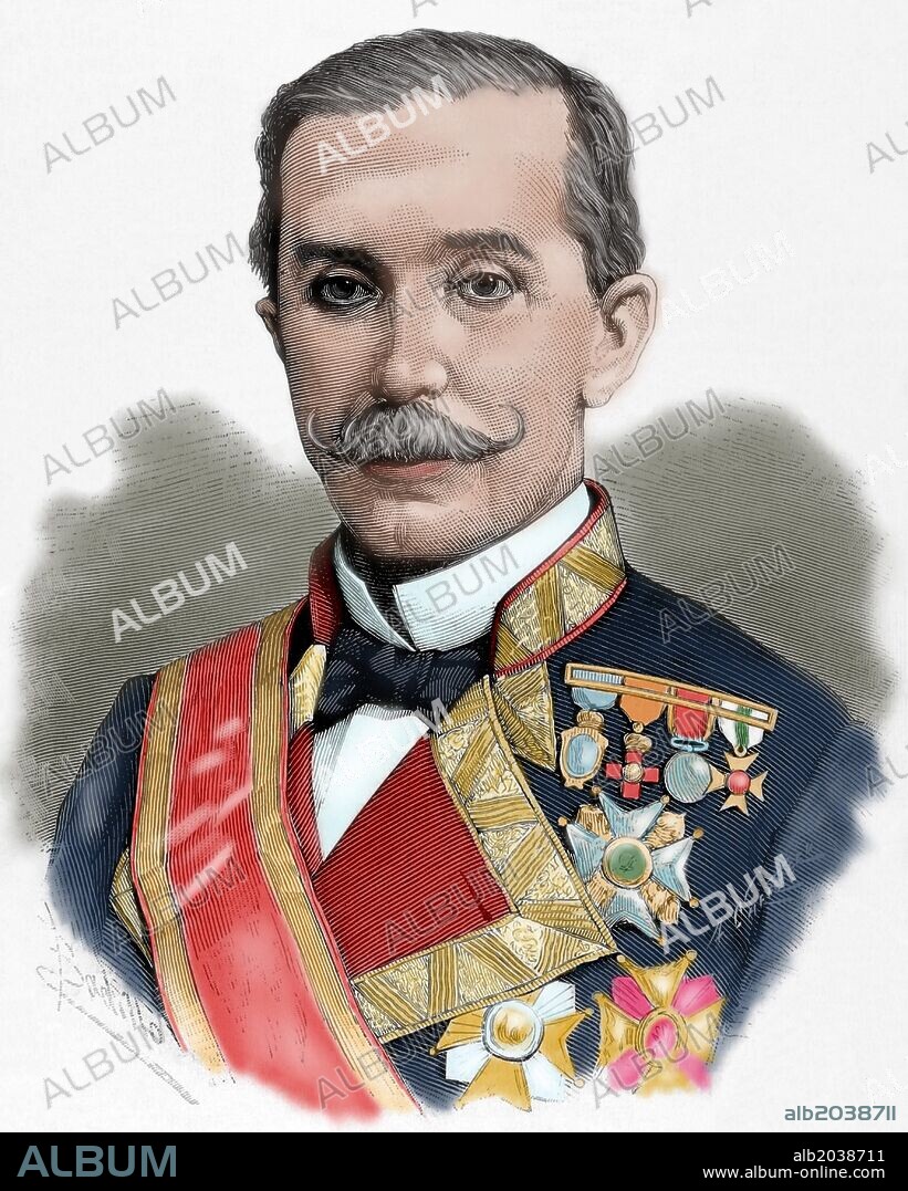 JUAN BAUTISTA DE ANTEQUERA Y BOBADILLA (1824-1890). Militar y político español, Vicealmirante de la Armada Española. Grabado coloreado de " La Ilustración Española y Americana". Año 1884.