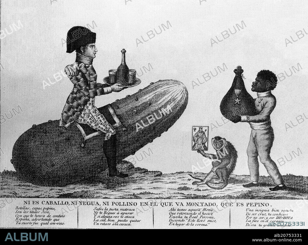 CARICATURA SOBRE JOSE I BONAPARTE (PEPINO) HECHA POR LOS ESPANOLES - GRABADO SIGLO XIX.