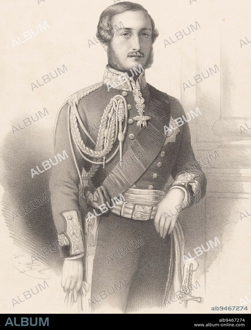 Portrait of Prince Frederick Henry Albert of Prussia S.A.R. le prince Albert Portraits of nineteenth century celebrities (series title), print maker: Marie Alexandre Alophe, (mentioned on object), printer: Joseph Rose Lemercier, (mentioned on object), publisher: Goupil & Cie., (mentioned on object), print maker: Paris, printer: Paris, publisher: Paris, publisher: London, 1854, paper, h 490 mm × w 337 mm.