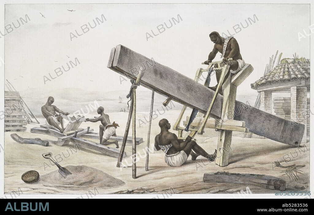 Nègres scieurs de long., still image, Prints, 1834 - 1839, Debret, Jean Baptiste (1768-1848).