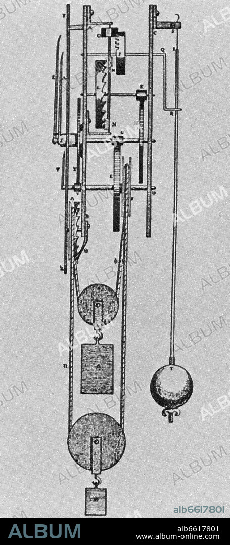 FIRST PENDULUM CLOCK DESIGNED BY CHRISTIAN HUYGENS AND MANUFACTURED BY SALOMON COSTER,  1657.