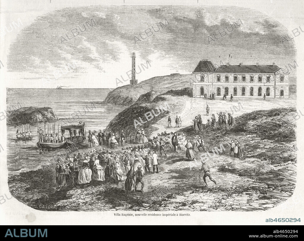 ' Villa Eugenie, nouvelle residence imperiale a Biarritz.' Gravure par J. GALIDRAU, tiree de L'Illustration du 30/08/1856. Credit : Collection KHARBINE-TAPABOR.