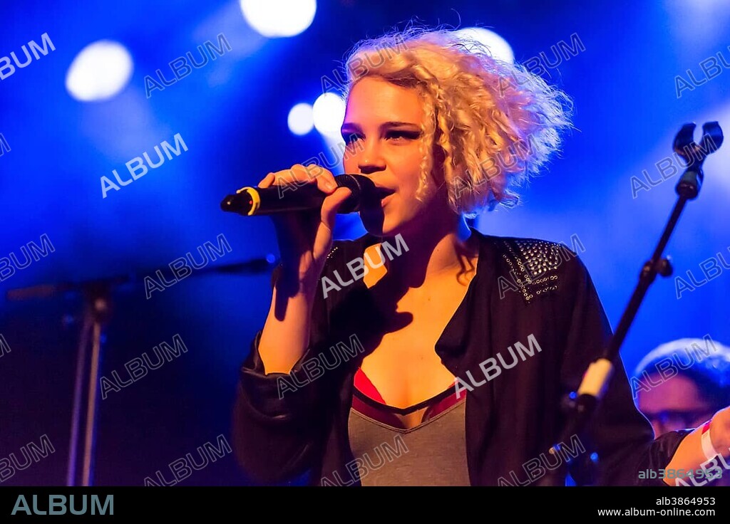 Canadian-Swiss singer Rykka, alias Christina Maria, performing live in the Schueuer concert hall, Lucerne, Switzerland, Europe.