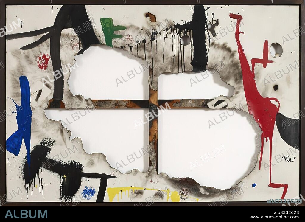 Joan Miro/ Tela quemada I, 1973. Acrílico sobre tela cortada y quemada. 130 x 195 cm.