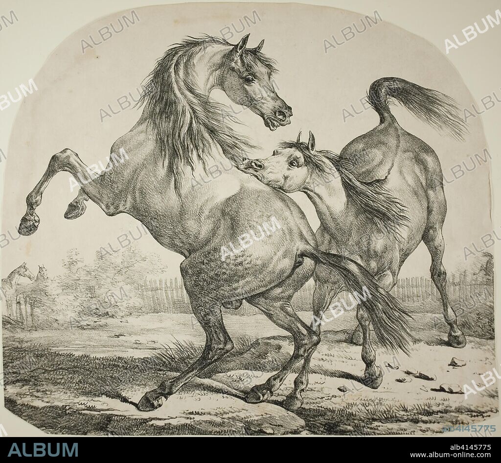 Wild Horses Fighting. Carle Vernet (French, 1758-1836); published by Francois Seraphin Delpech (French, 1778-1825). Date: 1815-1825. Dimensions: 306 × 349 mm. Lithograph in black on buff wove paper. Origin: France.