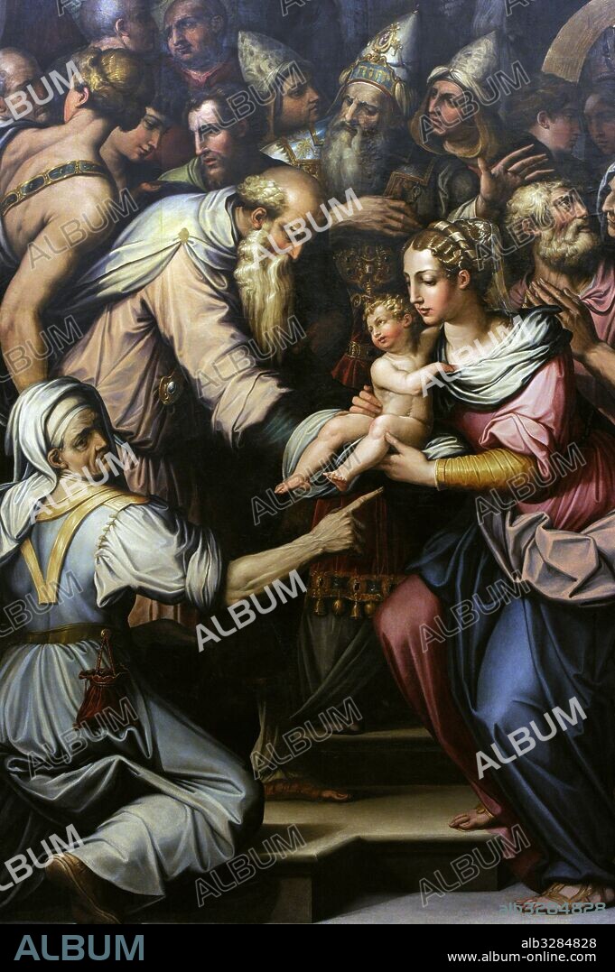 Giorgio Vasari (1511-1574). Arquitector, pintor y escritor italiano renacentista. " Presentación en el Templo, 1545". Oleo sobre madera. Detalle. Museo de Capodimonte, Nápoles. Italia.