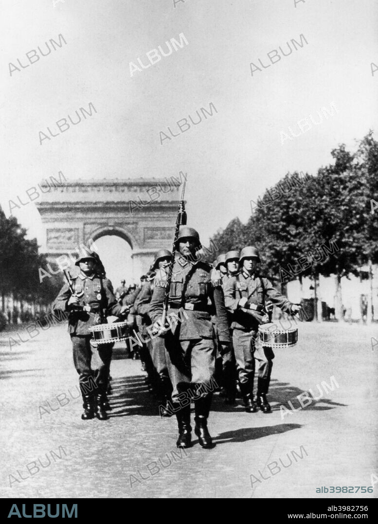 German military parade along the Champs Elysees during the occupation, Paris, 1940-1944.