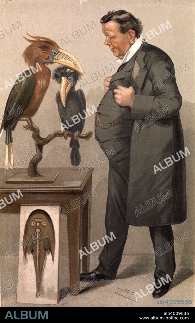 Edwin Ray Lankester, British zoologist, 1905. Lankester (1847-1929) established clear morphological distinctions in different orders of invertebrates, demonstrating that they had different origins. Cartoon from Vanity Fair. (London, 12 January 1905). It was published with the legend that His religion is the worship of all sorts of winged and finny things.