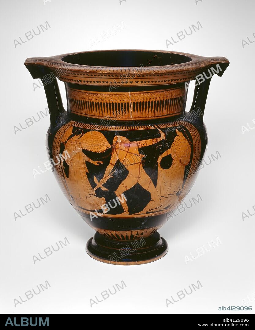ANCIENT GREEK. Column-Krater (Mixing Bowl). Greek; Athens; Attributed to a Member of the Earlier Mannerist Group. Date: 460 BC. Dimensions: 46.5 × 45.6 × 38 cm (18 1/4 × 18 × 15 in.). Terra-cotta, decorated in the red-figure technique. Origin: Athens.