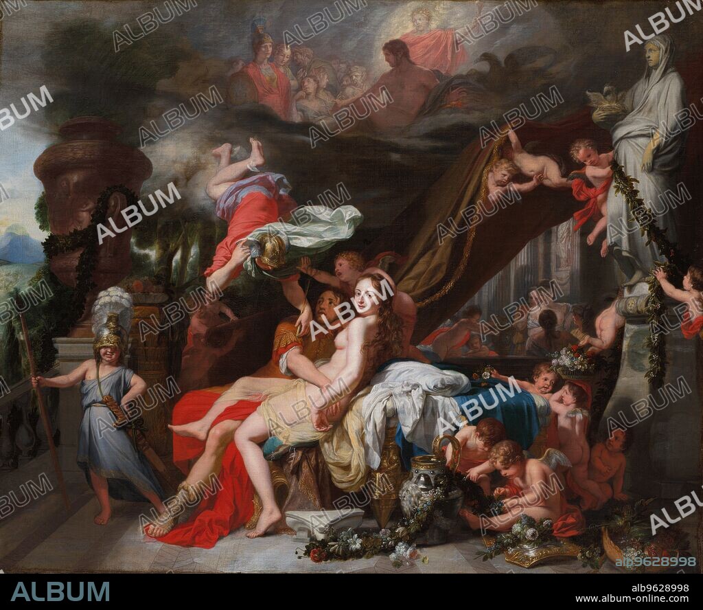Hermes Ordering Calypso to Release Odysseus, c. 1670. The Greek goddess Calypso held the hero Odysseus captive for seven years, preventing his return home from the Trojan War. Despite Calypso’s charms and the luxurious surroundings, Odysseus longed for his home and family, so the Olympian gods finally allowed his freedom. Here, the god Hermes swoops down to free Odysseus from Calypso’s embrace. De Lairesse, popularly known as the "Dutch Poussin," introduced to the Netherlands a classicizing style influenced by artists of the French Academy.