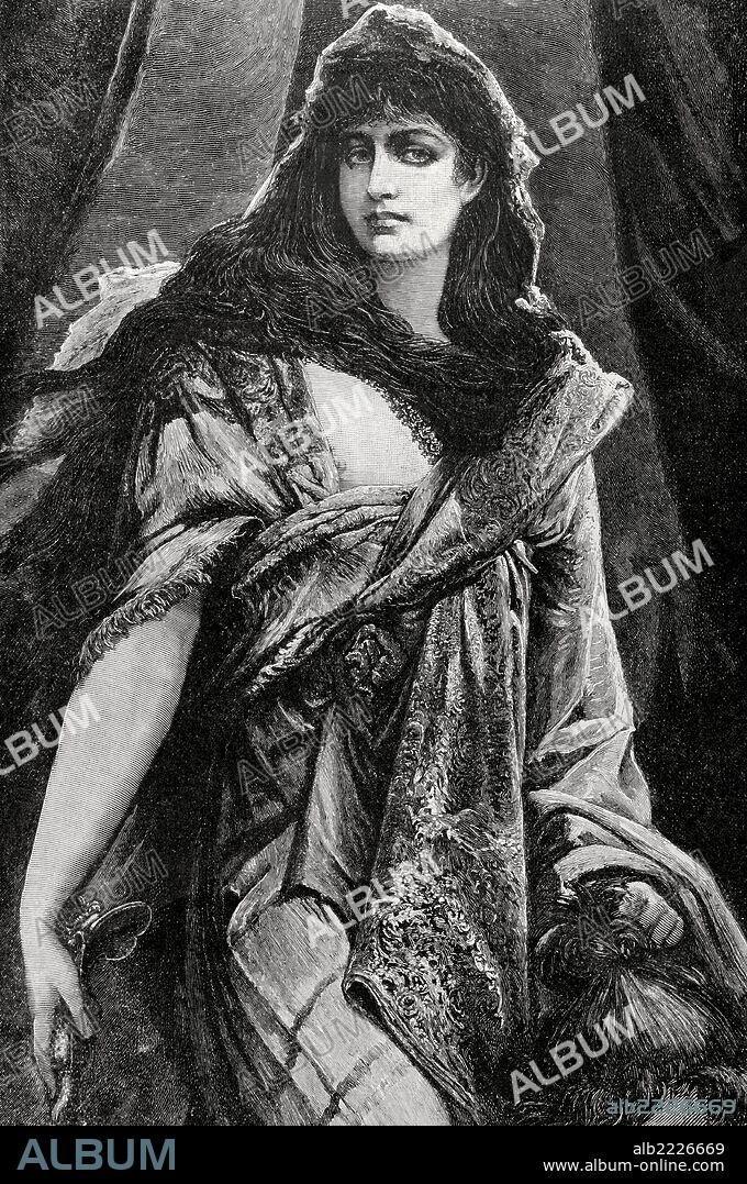 Old Testament. Judith with the head of Holofernes. Engraving in The Iberian Illustration, 1888.