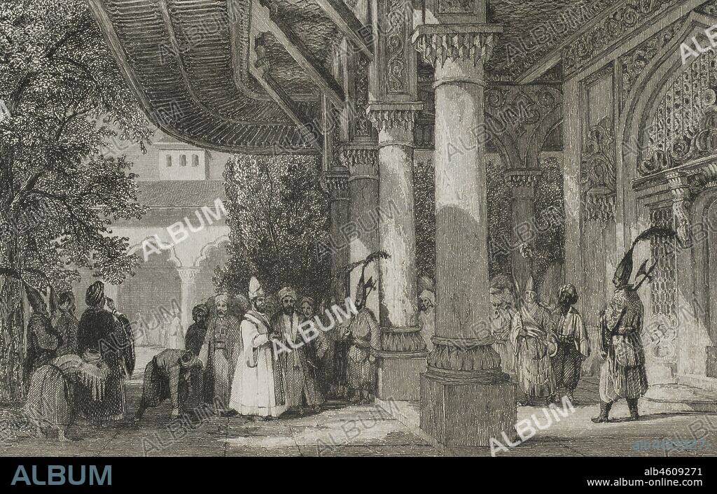 Imperio Otomano. Turquía. Constantinopla (actual Estambul). Palacio de Topkapi. Puerta del Serrallo. Grabado por Lemaitre. Historia de Turquía, por Joseph Marie Jouannin (1783-1844) y Jules Van Gaver. Panorama Universal, edición española de 1840.