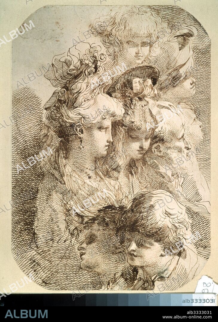 MAURO GANDOLFI. Studies of eight heads.